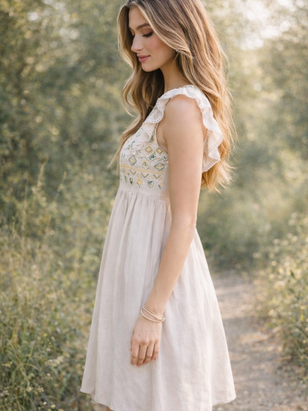 Embroidered Ivory Ruffle-Sleeve Sundress - Picture 2 of 5